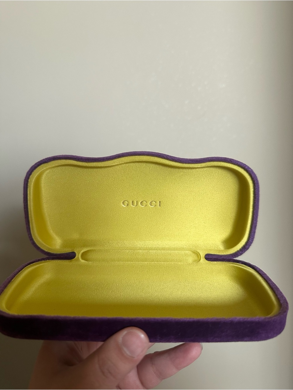 Gucci Purple Velvet Sunglasses Case with Yellow Interior